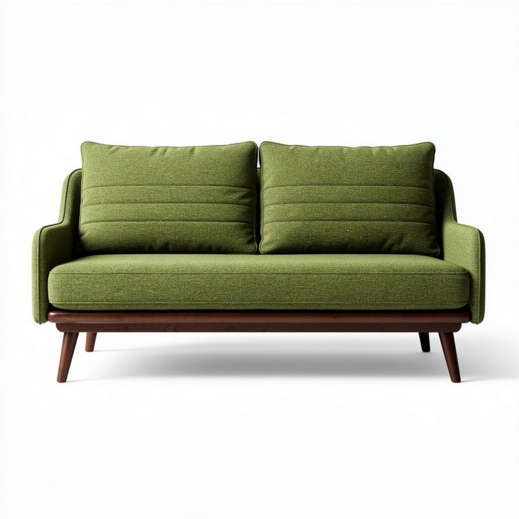 Zweisitzer sofa aus grünem stoff mit holzgestell 170 x 80 x 85cm
