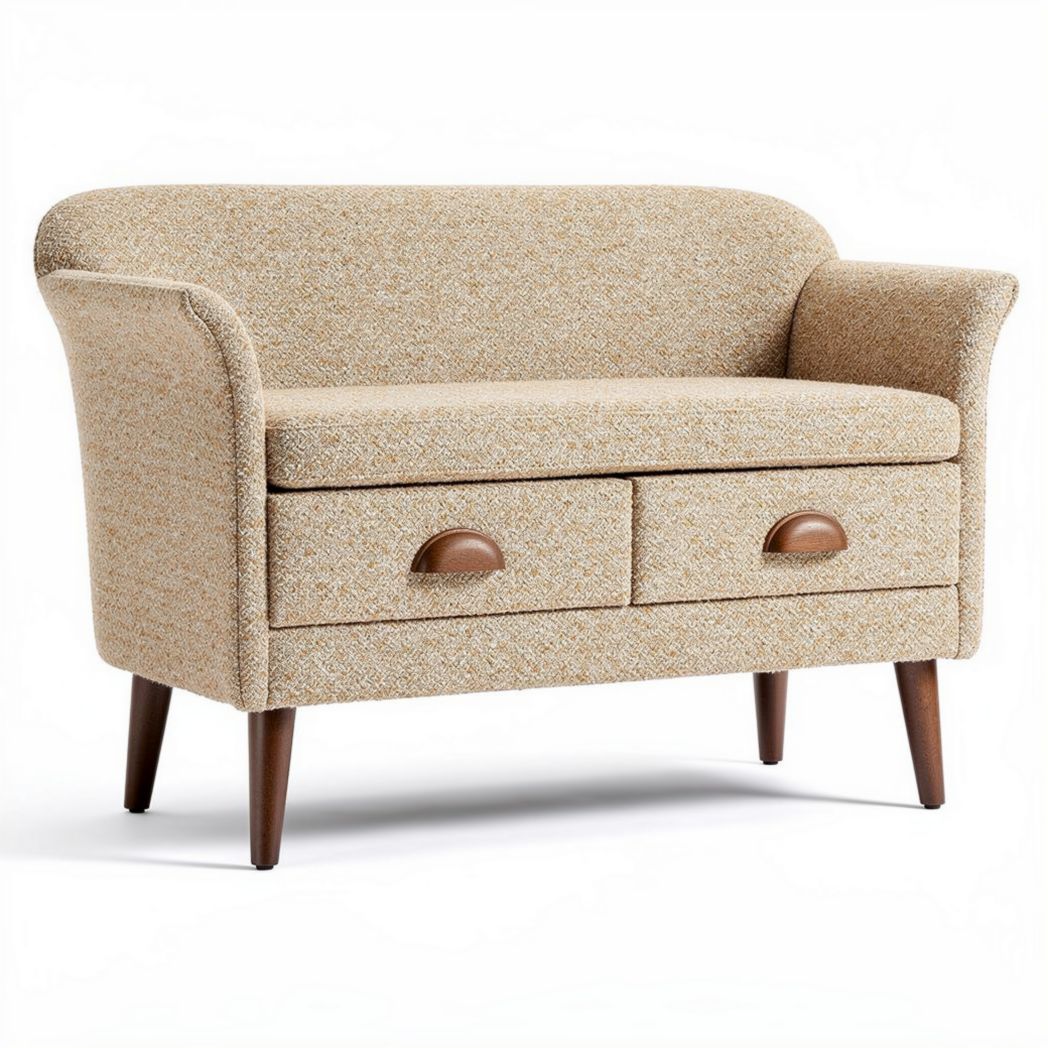 Sofa mit zwei Schubladen aus melierten Stoff in beige 120 x 70 x 75cm