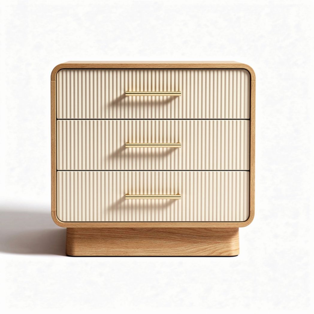 Kommode aus holz mit drei schubladen in creme und natur in 60 x 40 x 45cm