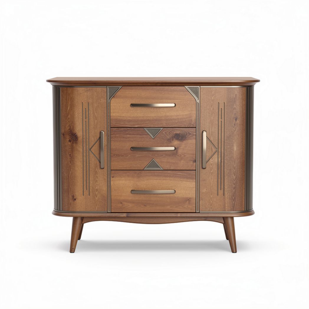 Sideboard aus massivem Holz in braun mit drei Schubladen und zwei Türen 100 x 40 x 80cm