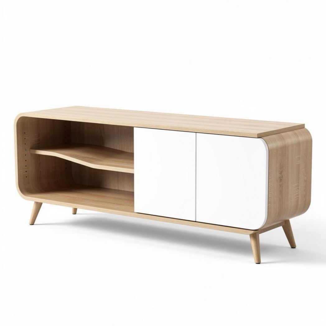 Fernsehtisch aus Holz mit weißer Front 150 x 40 x 50cm für Wohnräume
