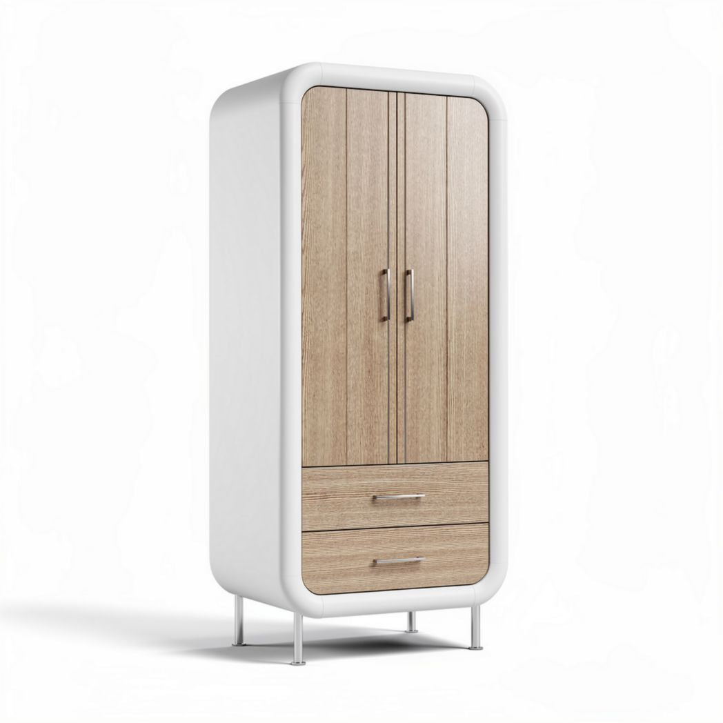 Kleiderschrank mit zwei Türen und zwei Schubladen aus Holz und Weiß 180 x 90 x 45cm