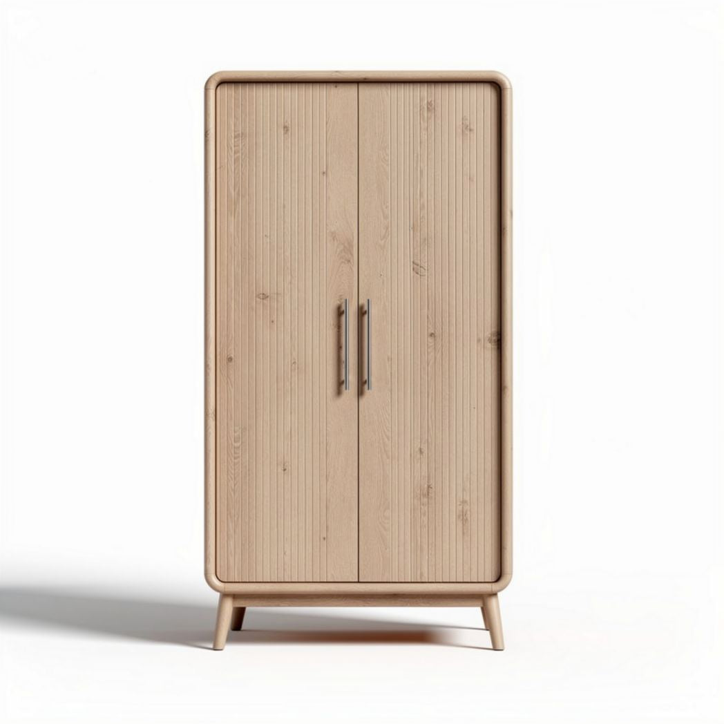 Kleiderschrank aus holz in beige mit zwei türen 80 x 40 x 180cm