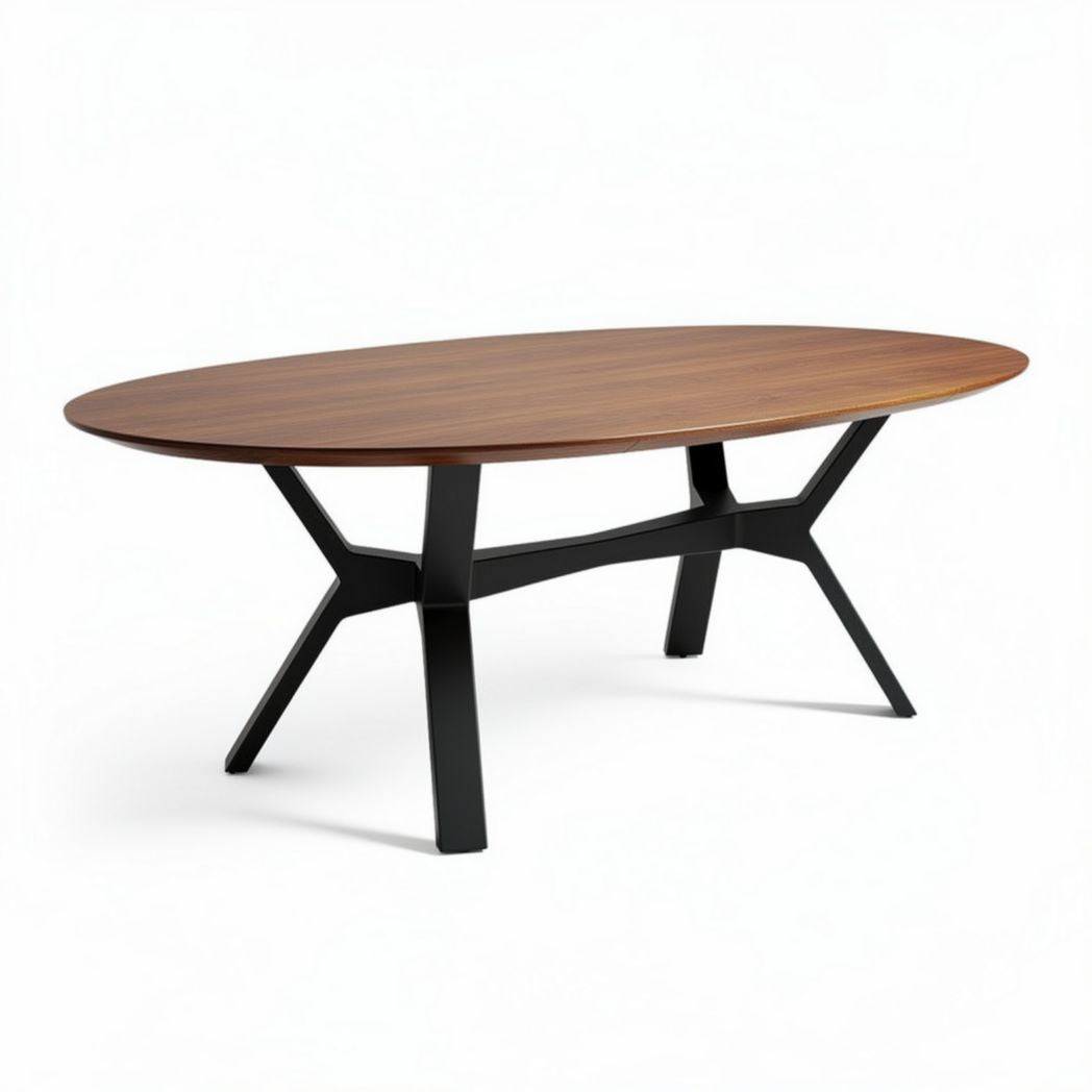 Ovaler holztisch mit schwarzem gestell 200 x 100 x 75cm für wohnräume
